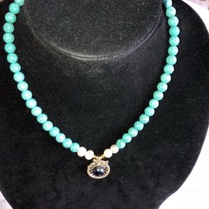 Turquoise and arroyo black pearl pendant
